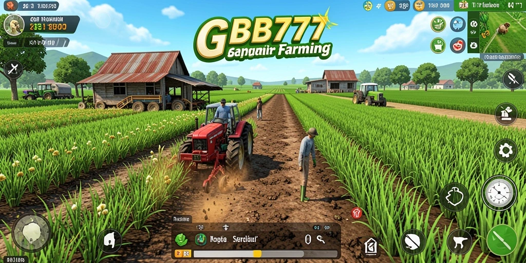 Tampilan gameplay GB777 yang menunjukkan aktivitas bertani.