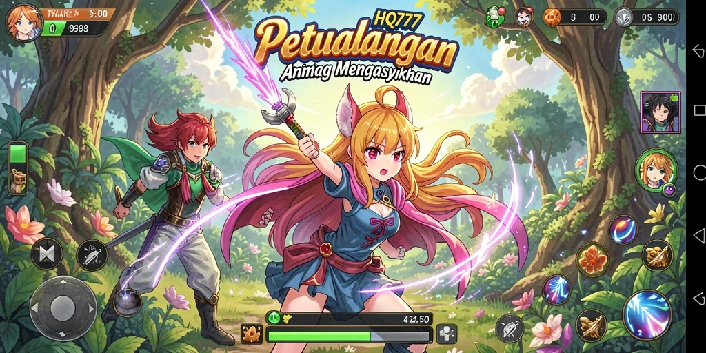 Screenshot gameplay yang menampilkan pertarungan karakter Anime yang seru.