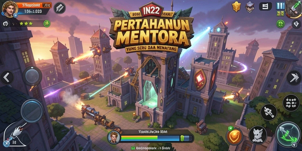 Screenshot gameplay IN22 menampilkan menara yang siap menghadang musuh.