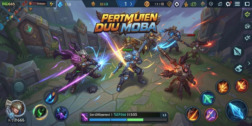 Tampilan gameplay menarik dari IND666 dalam pertempuran MOBA.