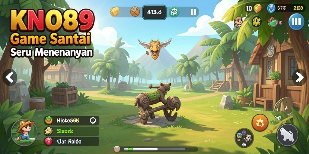 Screenshot KNO89 menunjukkan gameplay dengan karakter ceria di level menantang.