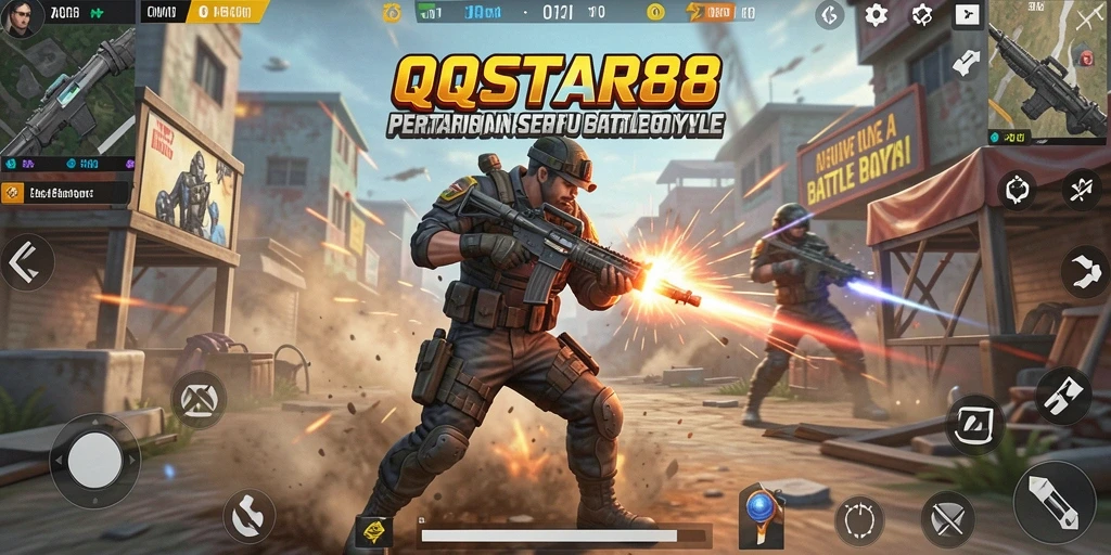 Tampilan gameplay seru dan intens dari QQSTAR88 di arena Battle Royale.