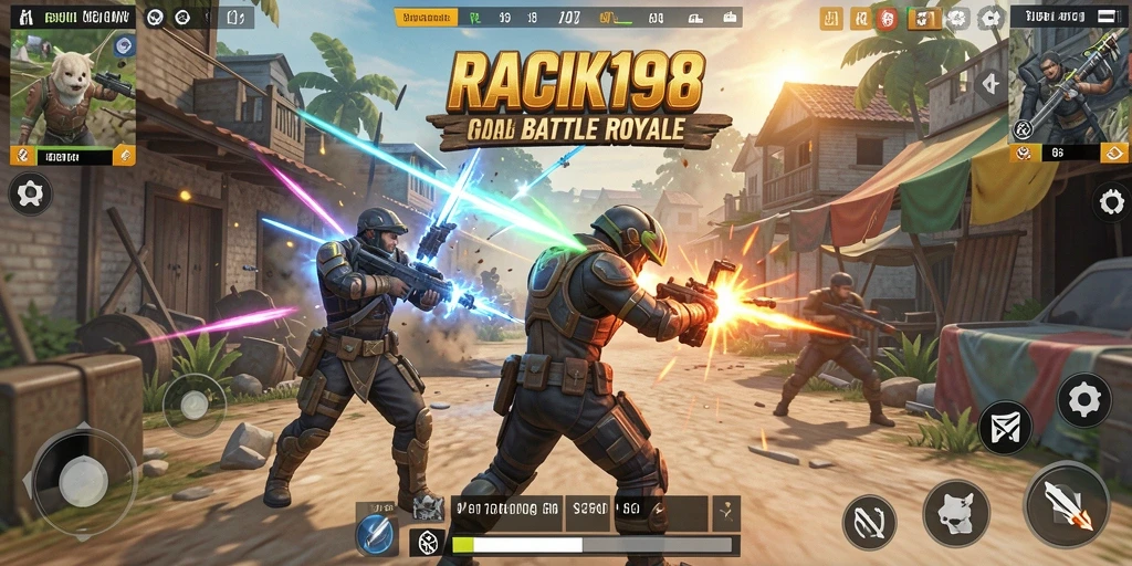 Tampilan gameplay seru dalam RACIK198 menghadirkan pertarungan Battle Royale yang mendebarkan.
