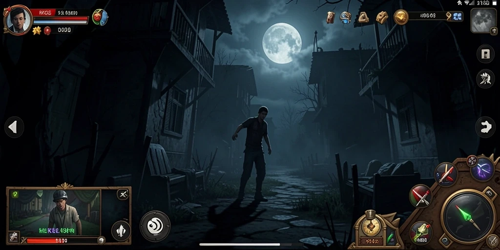 Screenshot menampilkan aksi menegangkan di dalam lingkungan seram.