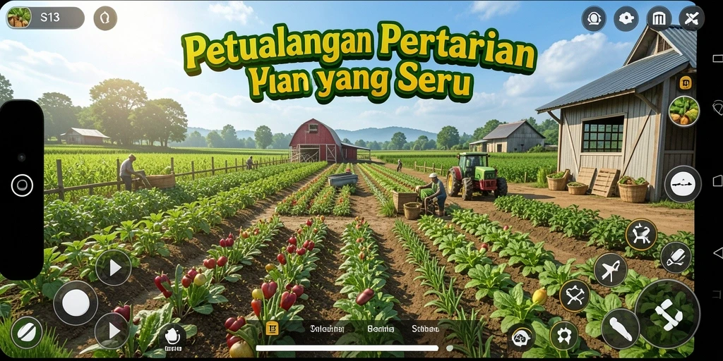Tangkapan layar utama S13 yang menunjukkan aktivitas bertani.