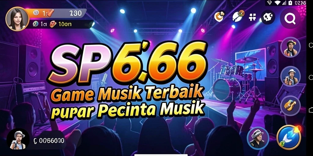 Tampilan utama gameplay SP666 yang menampilkan berbagai not musik.