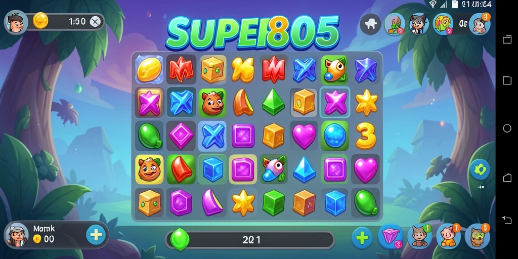 Gameplay SUPER805 yang seru dengan elemen Match-3.